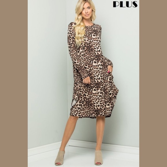 Wife of Eric Dresses Brushed Leopard Print Midi Dress Plus Size